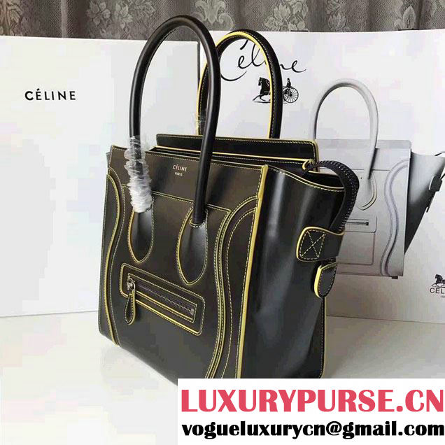 Celine Luggage Micro Tote Bag in Original Smooth Leather Black/Yellow 2017