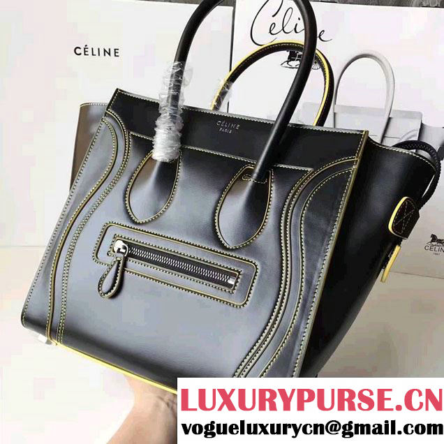 Celine Luggage Micro Tote Bag in Original Smooth Leather Black/Yellow 2017