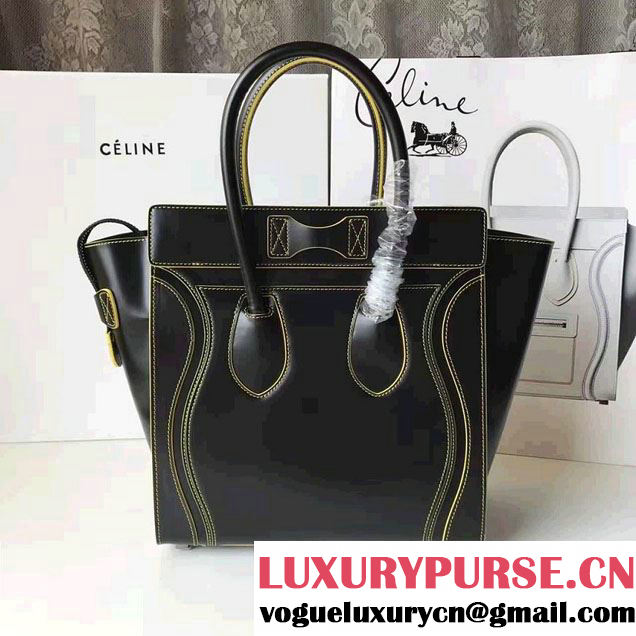 Celine Luggage Micro Tote Bag in Original Smooth Leather Black/Yellow 2017