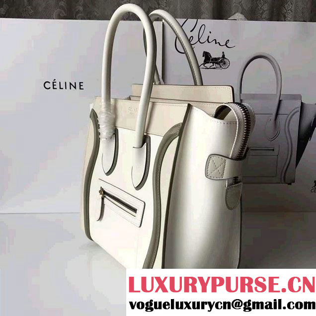 Celine Luggage Micro Tote Bag In Original Calfskin Leather Ivory/Dark Green 2017