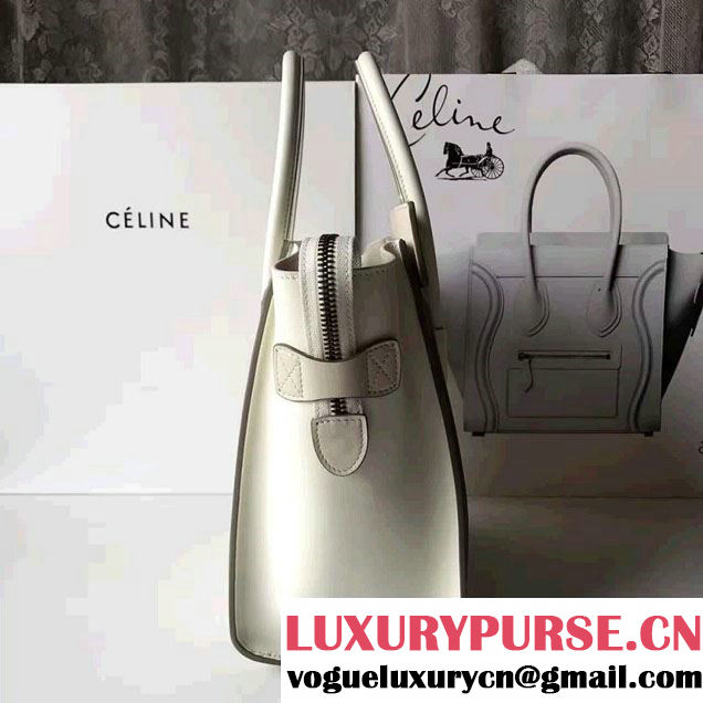 Celine Luggage Micro Tote Bag In Original Calfskin Leather Ivory/Dark Green 2017