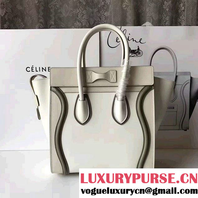 Celine Luggage Micro Tote Bag In Original Calfskin Leather Ivory/Dark Green 2017