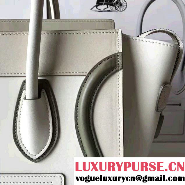 Celine Luggage Micro Tote Bag In Original Calfskin Leather Ivory/Dark Green 2017