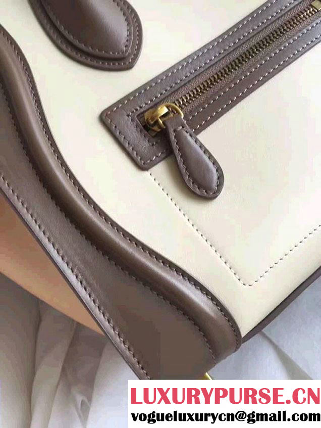 Celine Luggage Micro Tote Bag In Original Calfskin Leather White/Chocolate/Yellow  2017