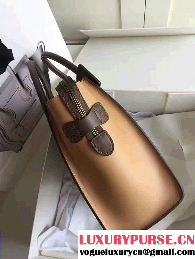 Celine Luggage Micro Tote Bag In Original Calfskin Leather White/Chocolate/Yellow  2017