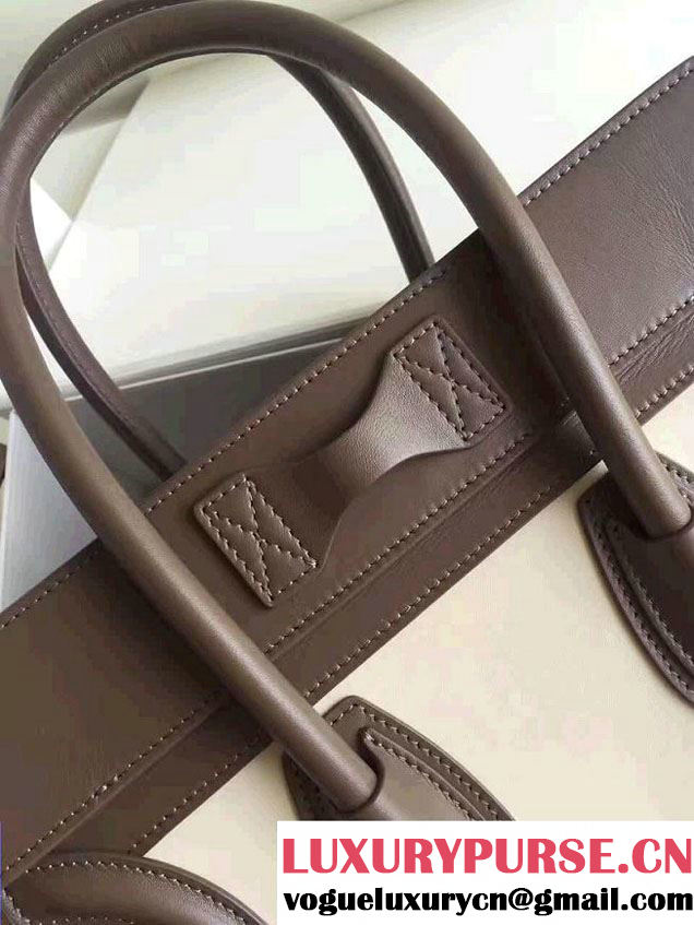 Celine Luggage Micro Tote Bag In Original Calfskin Leather White/Chocolate/Yellow  2017