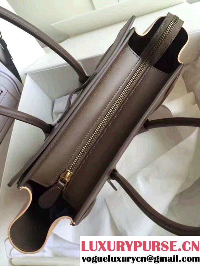 Celine Luggage Micro Tote Bag In Original Calfskin Leather White/Chocolate/Yellow  2017