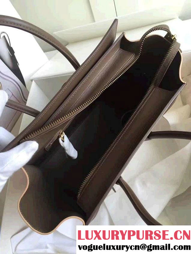 Celine Luggage Micro Tote Bag In Original Calfskin Leather White/Chocolate/Yellow  2017