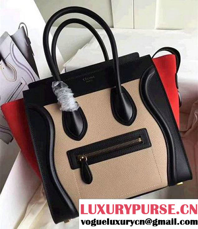 Celine Luggage Micro Tote Bag In Original Grained Leather Chocolate/Black/Orange 2017