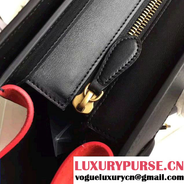 Celine Luggage Micro Tote Bag In Original Grained Leather Chocolate/Black/Orange 2017