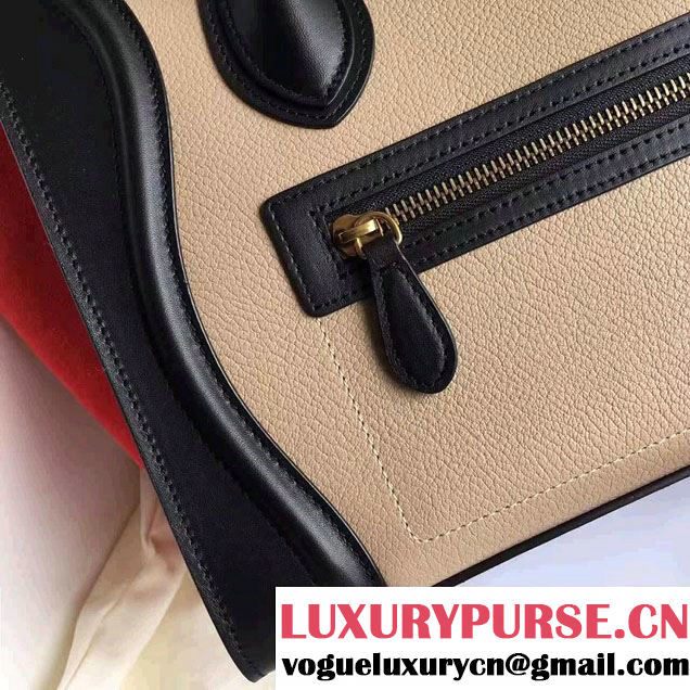 Celine Luggage Micro Tote Bag In Original Grained Leather Chocolate/Black/Orange 2017