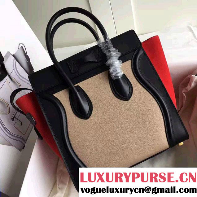 Celine Luggage Micro Tote Bag In Original Grained Leather Chocolate/Black/Orange 2017
