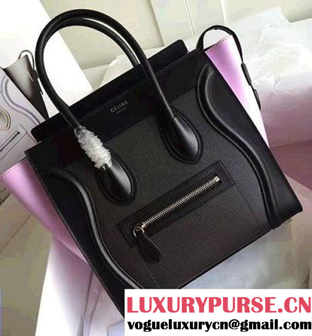 Celine Luggage Micro Tote Bag in Original Leather Grained Black/Pink 2017