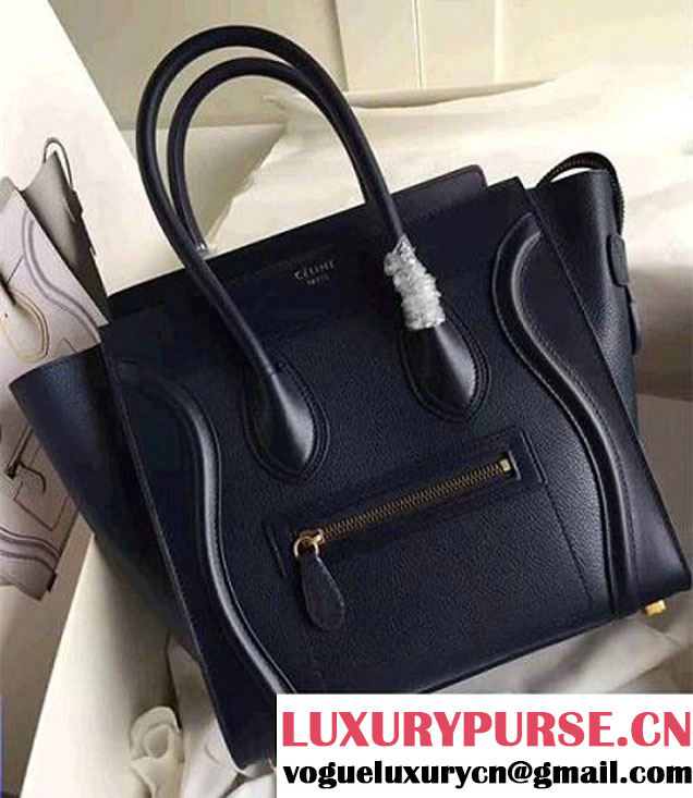 Celine Luggage Micro Tote Bag in Original Smooth Leather Black/Dark Blue