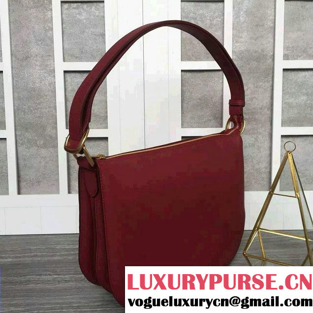 Celine Natural Calfskin Small Saddle Bag Dark Red 2016