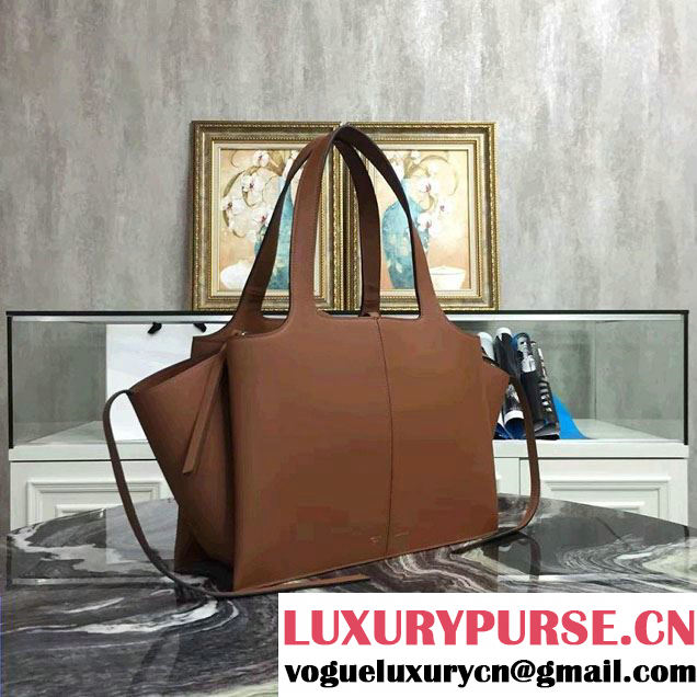 Celine Supple Natural Calfskin Medium Tri-Fold Shoulder Bag Brown 2016