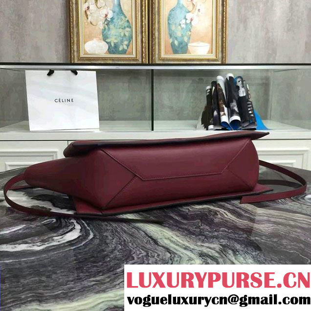 Celine Supple Natural Calfskin Medium Tri-Fold Shoulder Bag Burgundy 2016