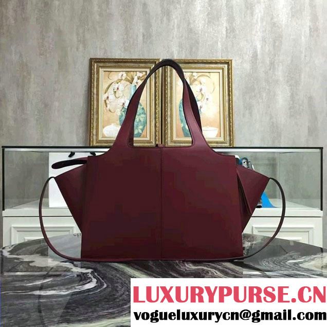 Celine Supple Natural Calfskin Medium Tri-Fold Shoulder Bag Burgundy 2016