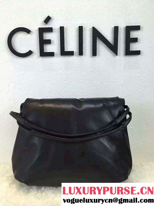 Celine Supersoft Lambskin Medium Pillow Flap Shoulder Bag Black 2016