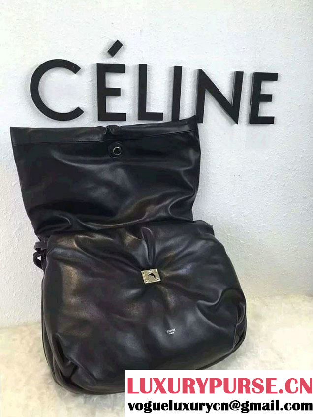 Celine Supersoft Lambskin Medium Pillow Flap Shoulder Bag Black 2016