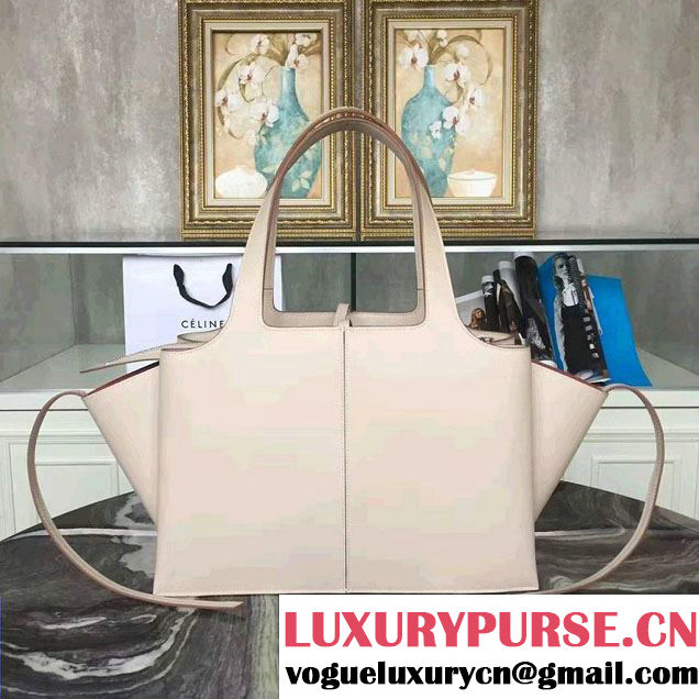 Celine Supple Natural Calfskin Medium Tri-Fold Shoulder Bag Pale Beige 2016