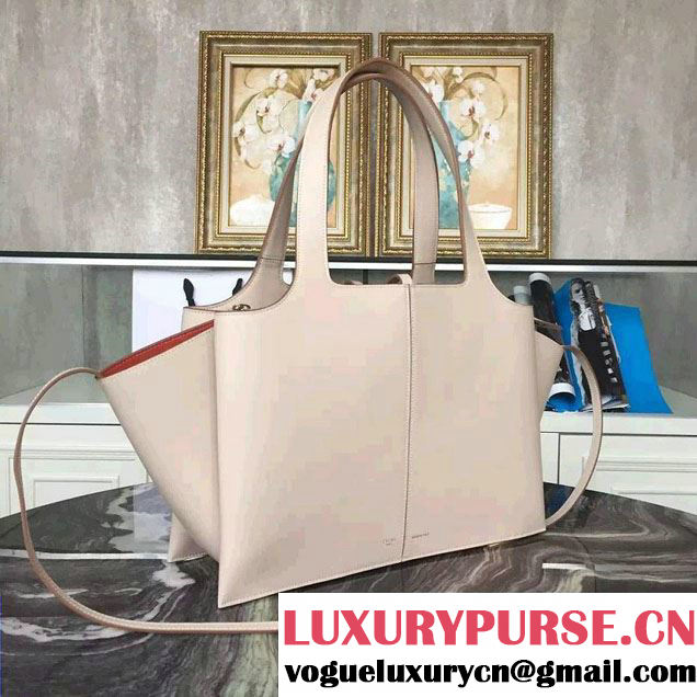 Celine Supple Natural Calfskin Medium Tri-Fold Shoulder Bag Pale Beige 2016