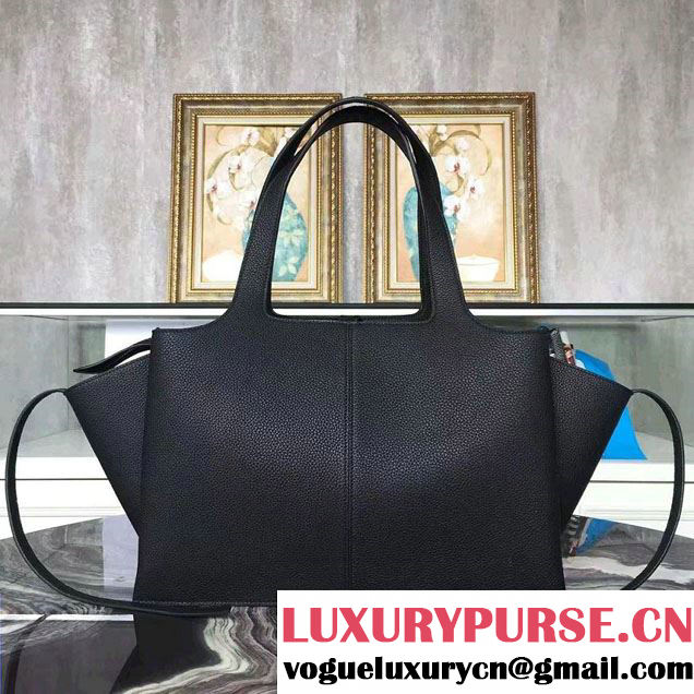 Celine Grained Calfskin Medium Tri-Fold Shoulder Bag Black 2016