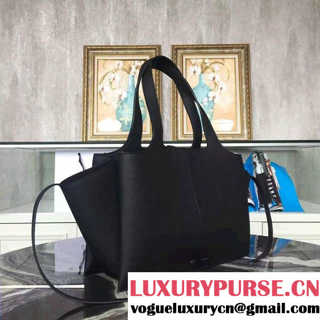Celine Grained Calfskin Medium Tri-Fold Shoulder Bag Black 2016