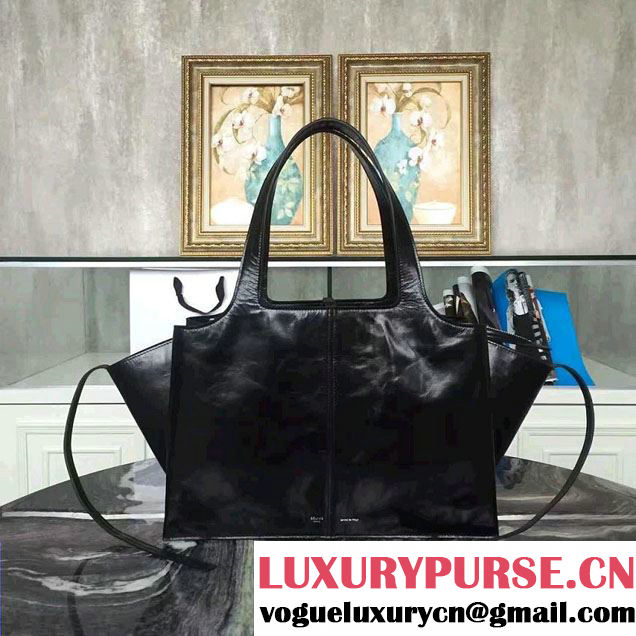 Celine Paperweight Calfskin Medium Tri-Fold Shoulder Bag Black 2016