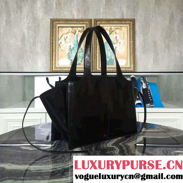 Celine Paperweight Calfskin Medium Tri-Fold Shoulder Bag Black 2016