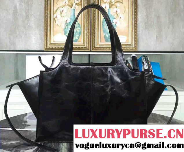 Celine Paperweight Calfskin Medium Tri-Fold Shoulder Bag Black 2016