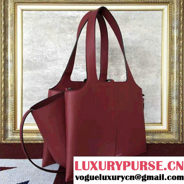 Celine Supple Natural Calfskin Small Tri-Fold Shoulder Bag Burgundy 2016
