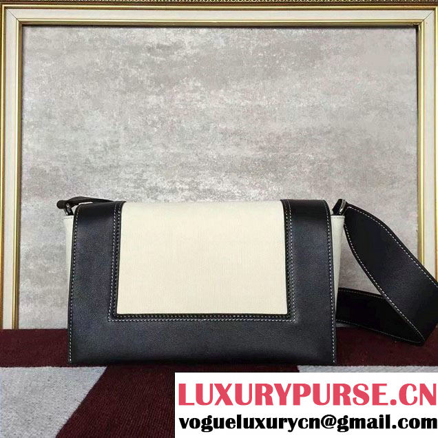 Celine Shiny Smooth Calfskin/Textile Medium Frame Shoulder Bag Black/White Spring 2017