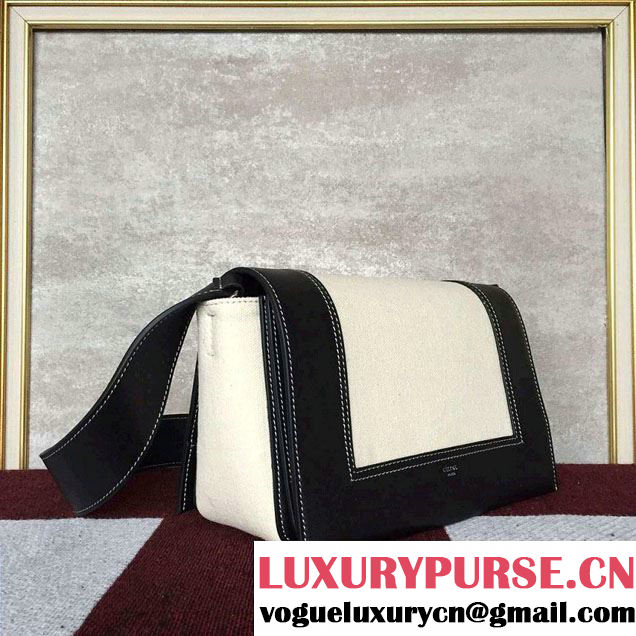 Celine Shiny Smooth Calfskin/Textile Medium Frame Shoulder Bag Black/White Spring 2017