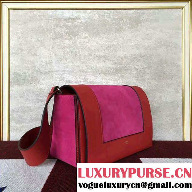 Celine Supersoft Calfskin and Suede Medium Frame Shoulder Bag Red/Fuchsia Spring 2017