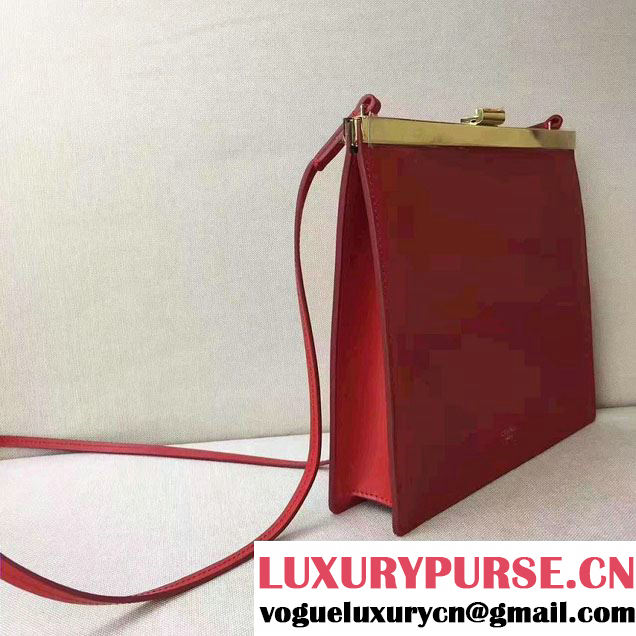 Celine Mini Clasp In Natural Calfskin Crossbody Bag Red 2017