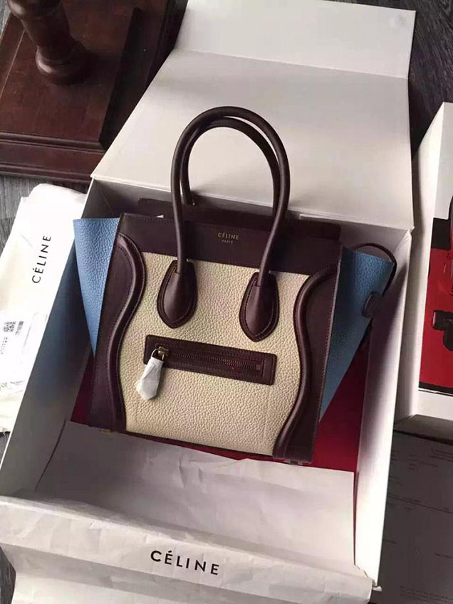 Celine Micro Luggage Bag Grained Calfskin Fall Winter 2015 Collection Multicolor Beige Burgundy Blue