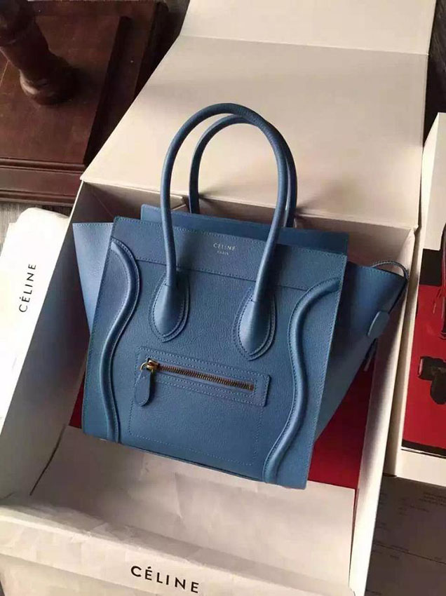 Celine Micro Luggage Bag Grained Calfskin Fall Winter 2015 Collection Blue