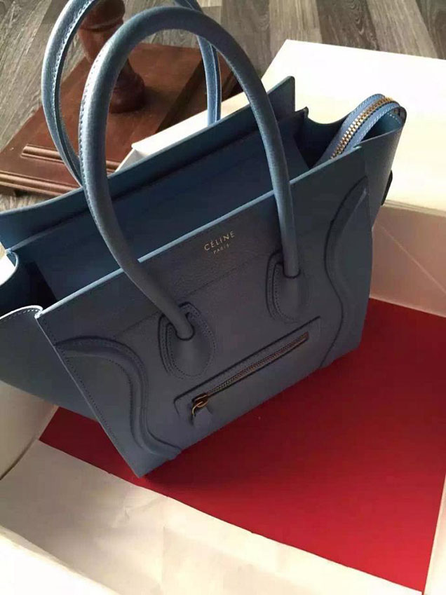 Celine Micro Luggage Bag Grained Calfskin Fall Winter 2015 Collection Blue
