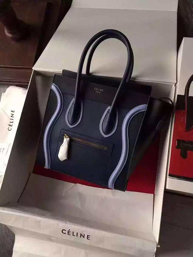 Celine Micro Luggage Bag Grained Calfskin Fall Winter 2015 Collection Multicolor Midnight Blue Light Blue