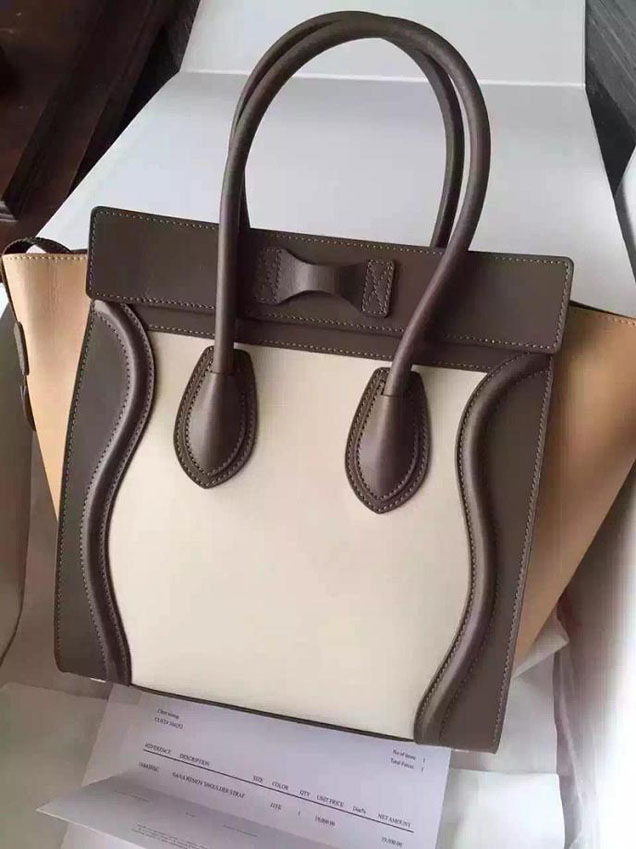 Celine Micro Luggage Bag Grained Calfskin Fall Winter 2015 Collection Multicolor Off-White Etoupe Yellow