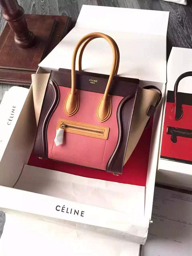 Celine Micro Luggage Bag Grained Calfskin Fall Winter 2015 Collection Multicolor Salmon Burgundy Orange Beige