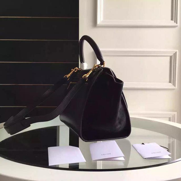 Celine Trapeze Bag Original Smooth Leather Spring Summer 2015 Collection Black Black Suede