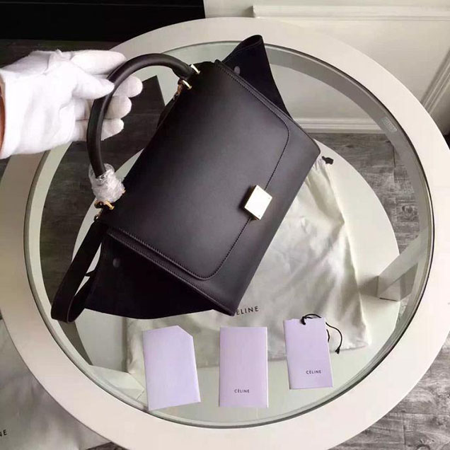 Celine Trapeze Bag Original Smooth Leather Spring Summer 2015 Collection Black Black Suede