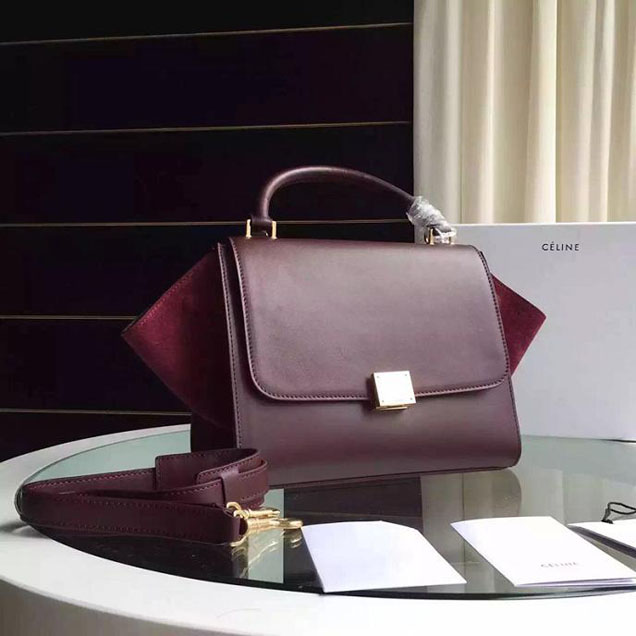 Celine Trapeze Bag Original Smooth Leather Spring Summer 2015 Collection Burgundy Red Suede