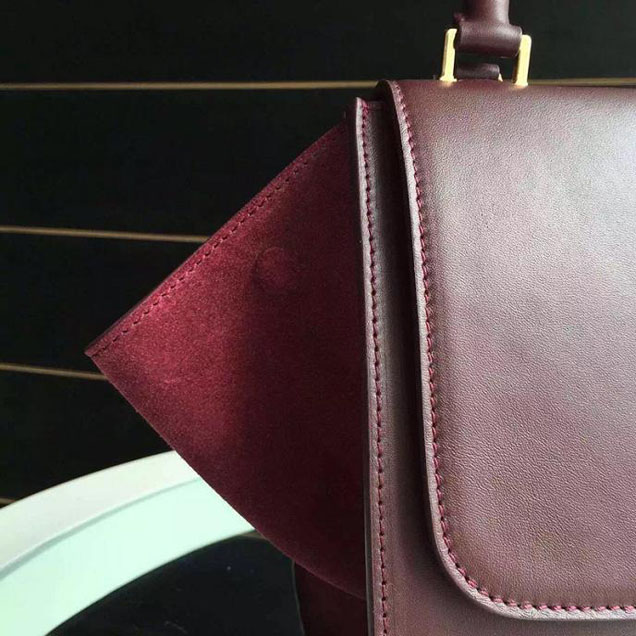 Celine Trapeze Bag Original Smooth Leather Spring Summer 2015 Collection Burgundy Red Suede