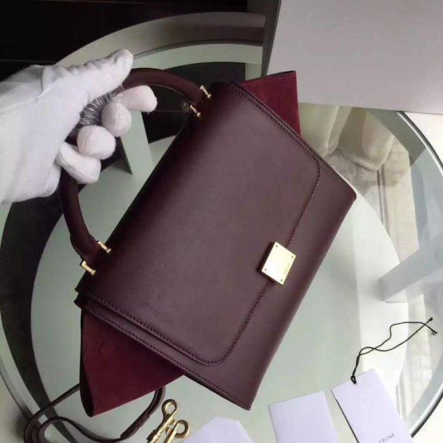 Celine Trapeze Bag Original Smooth Leather Spring Summer 2015 Collection Burgundy Red Suede