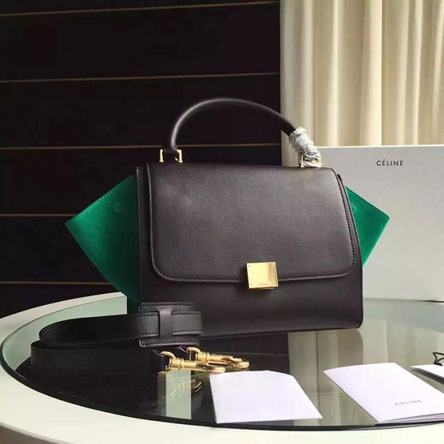 Celine Trapeze Bag Original Smooth Leather Spring Summer 2015 Collection Black Green Suede