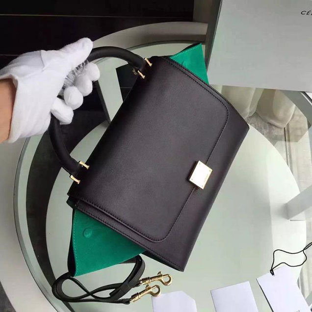 Celine Trapeze Bag Original Smooth Leather Spring Summer 2015 Collection Black Green Suede