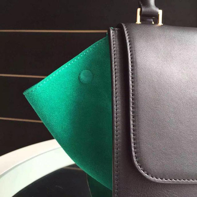 Celine Trapeze Bag Original Smooth Leather Spring Summer 2015 Collection Black Green Suede
